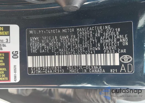 2018 Toyota Corolla L/Le/Xle/Se/Xse из США, поврежденный, VIN 2T1BURHE6JC070241